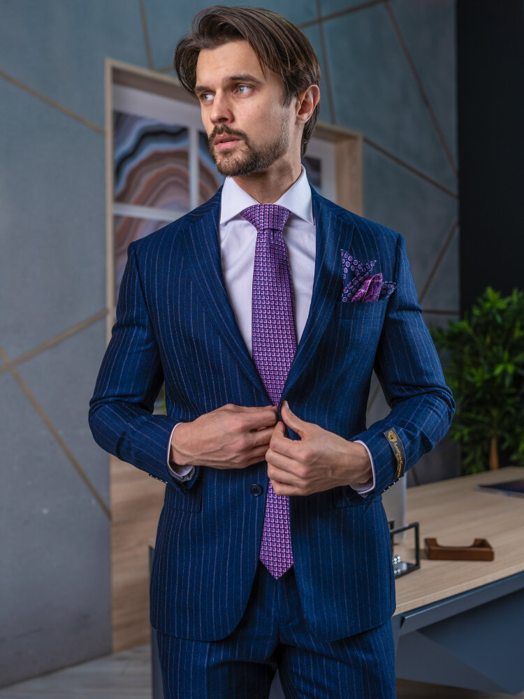 Костюм, Renzo Rinaldi, синий, слим